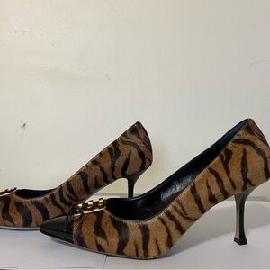 Sergio Rossi Brown and Black Animal Print Heels